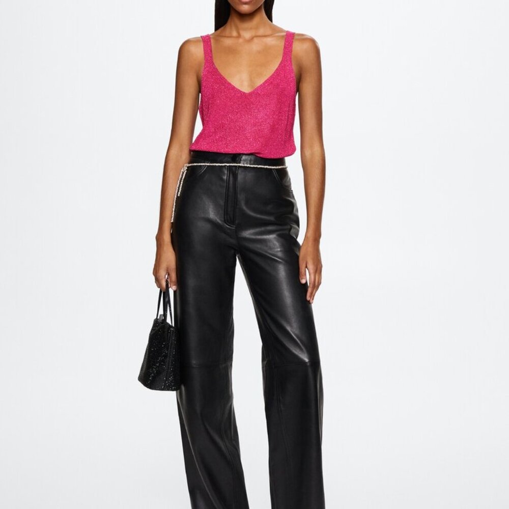 Mango pink knit sparkly tank - M